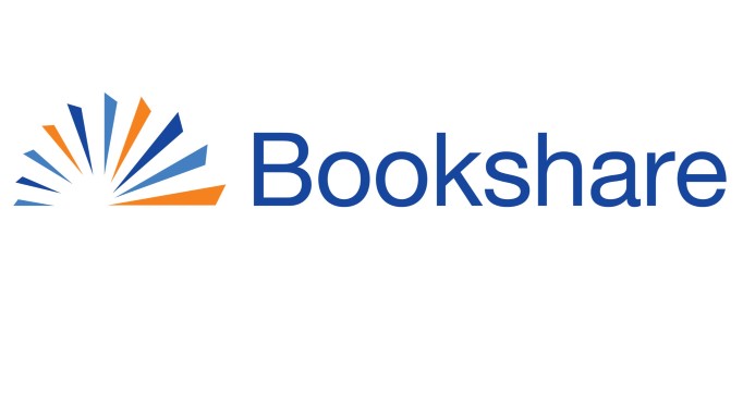Bookshare logo with writing in blue and stylized pages of a book in blue and orange